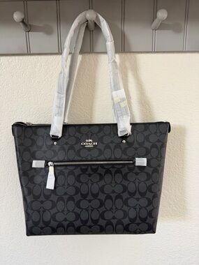 Coach Black Signature Canvas Tote with Exterior Zip